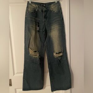 Fashion Nova Blue Relaxed Jeans with Vintage Distressing